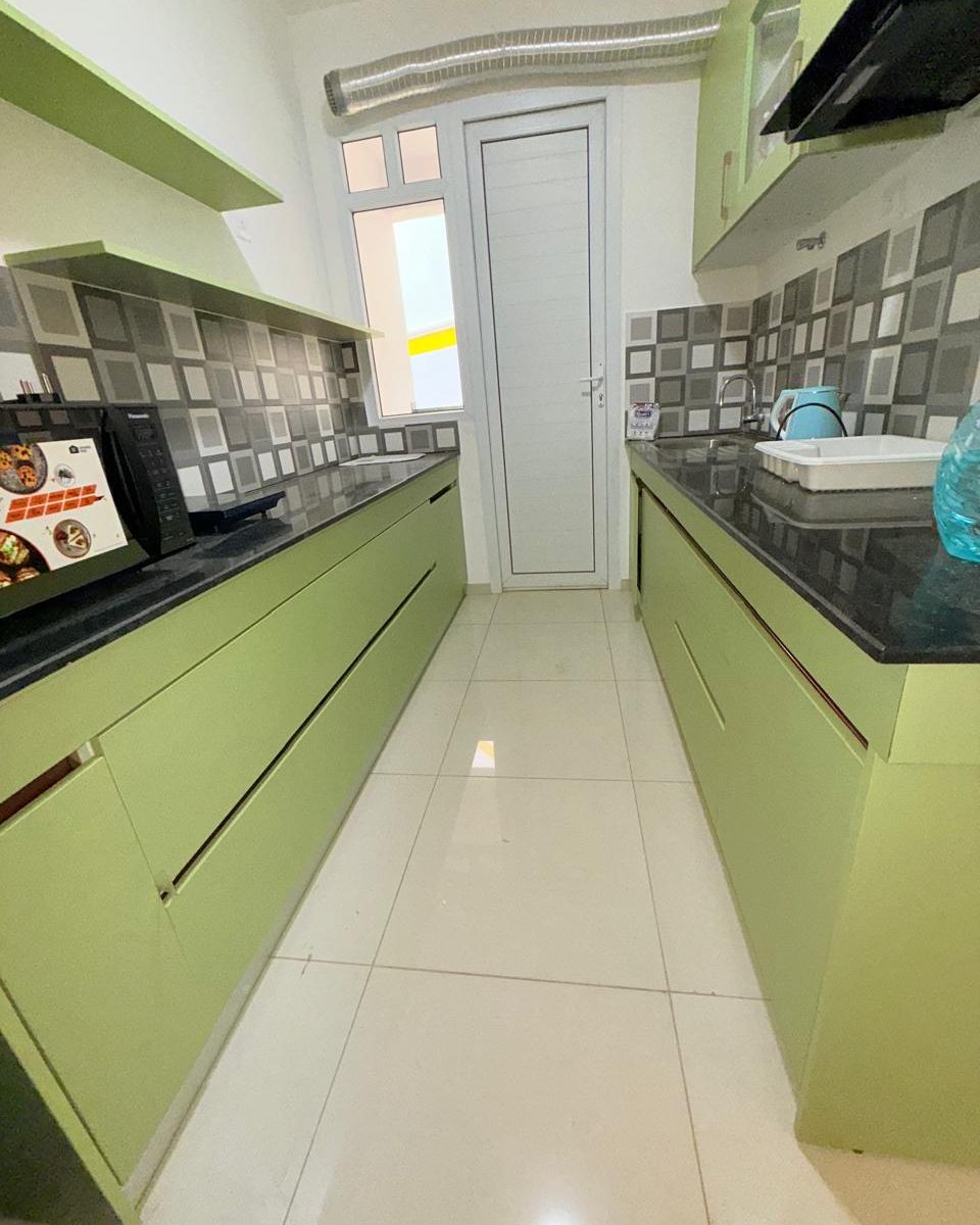 Green galley kitchen in Hebbal
