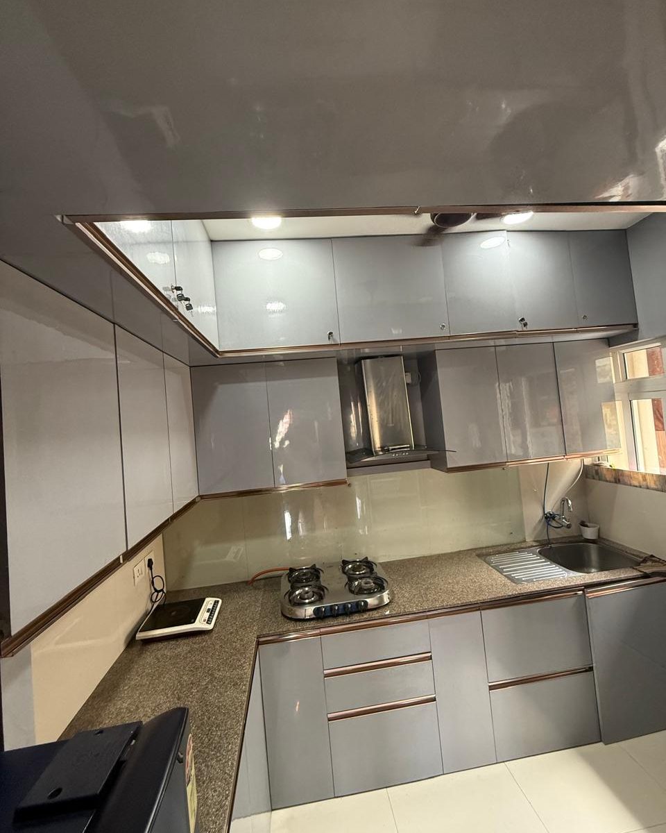 White gloss modular kitchen in Sarjapur Road